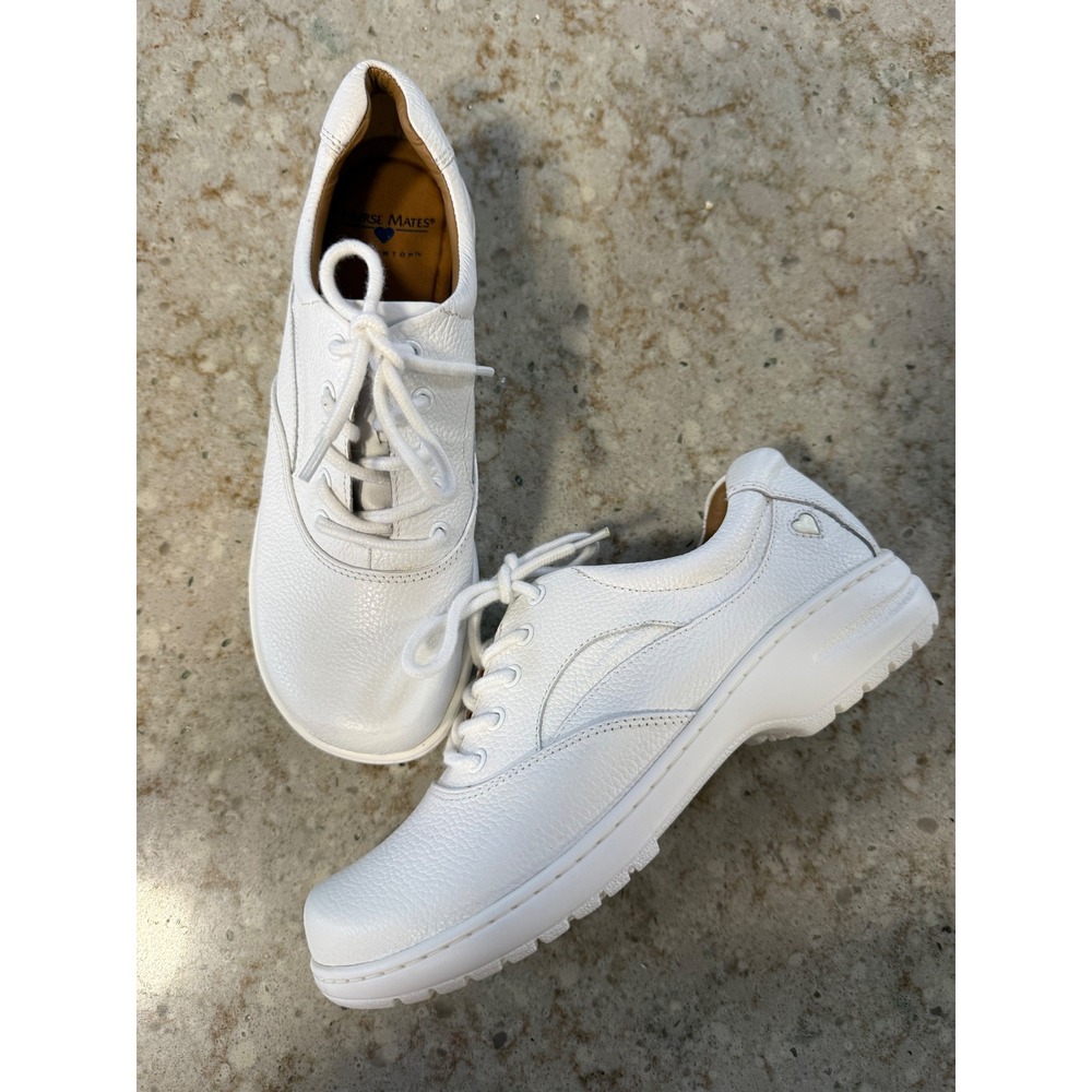 Nurse Mates Macie White Leather Nursing Shoes Lace Up Slip Resistant‎ Womens 8M